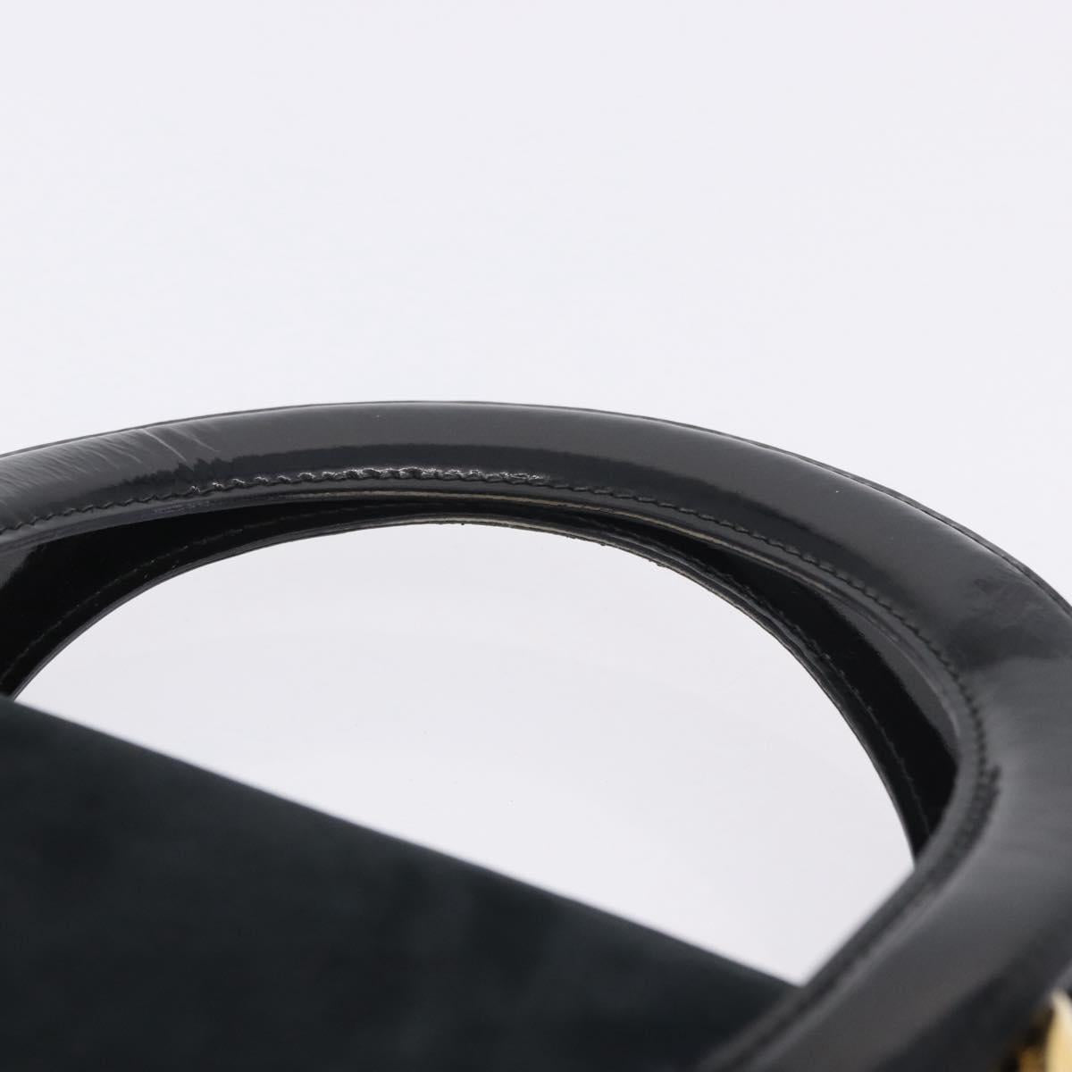 Salvatore Ferragamo Vala Hand Bag Suede 2way Black Gold Auth 202471