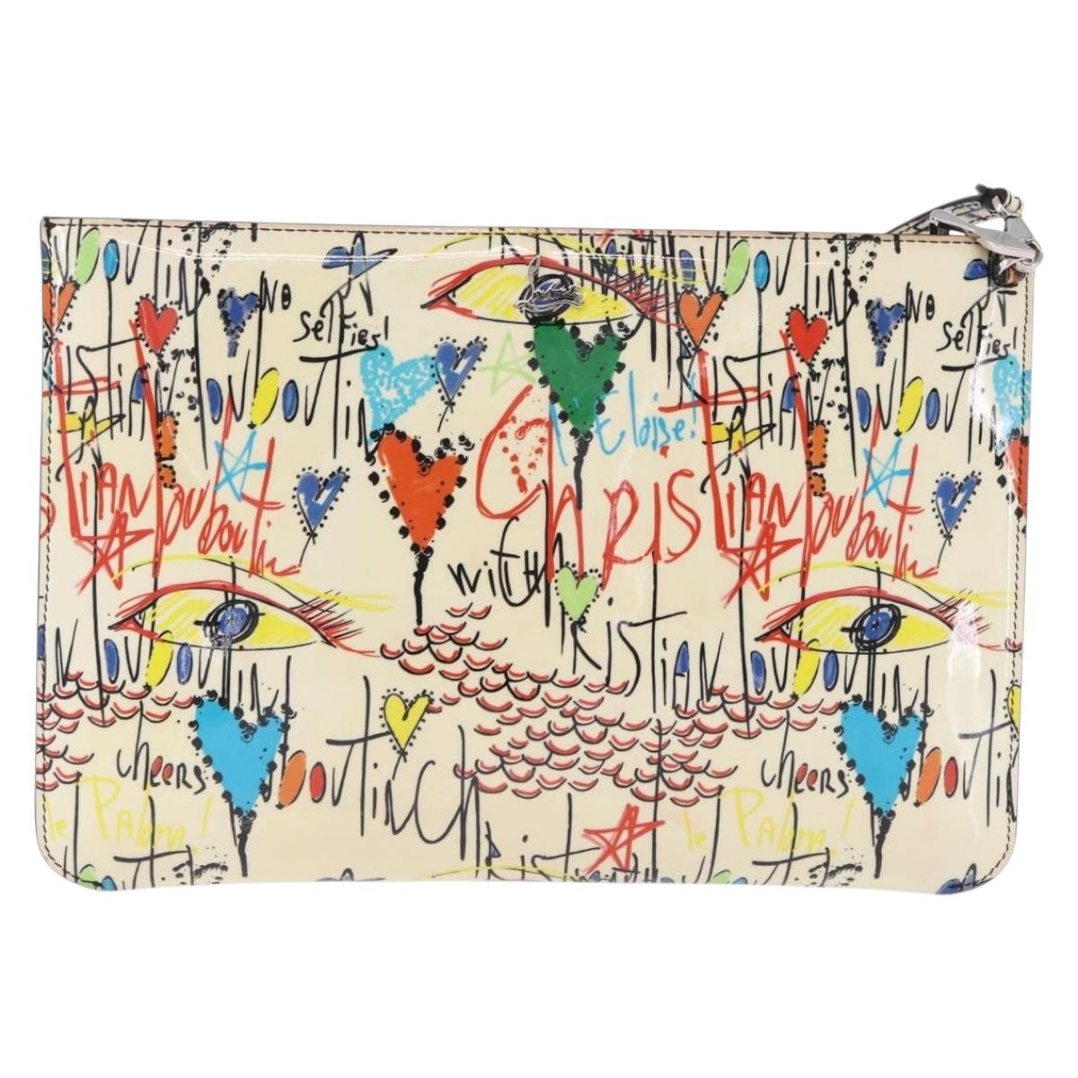 Christian Louboutin Shoulder Bag Patent leather White Silver Auth 202472A