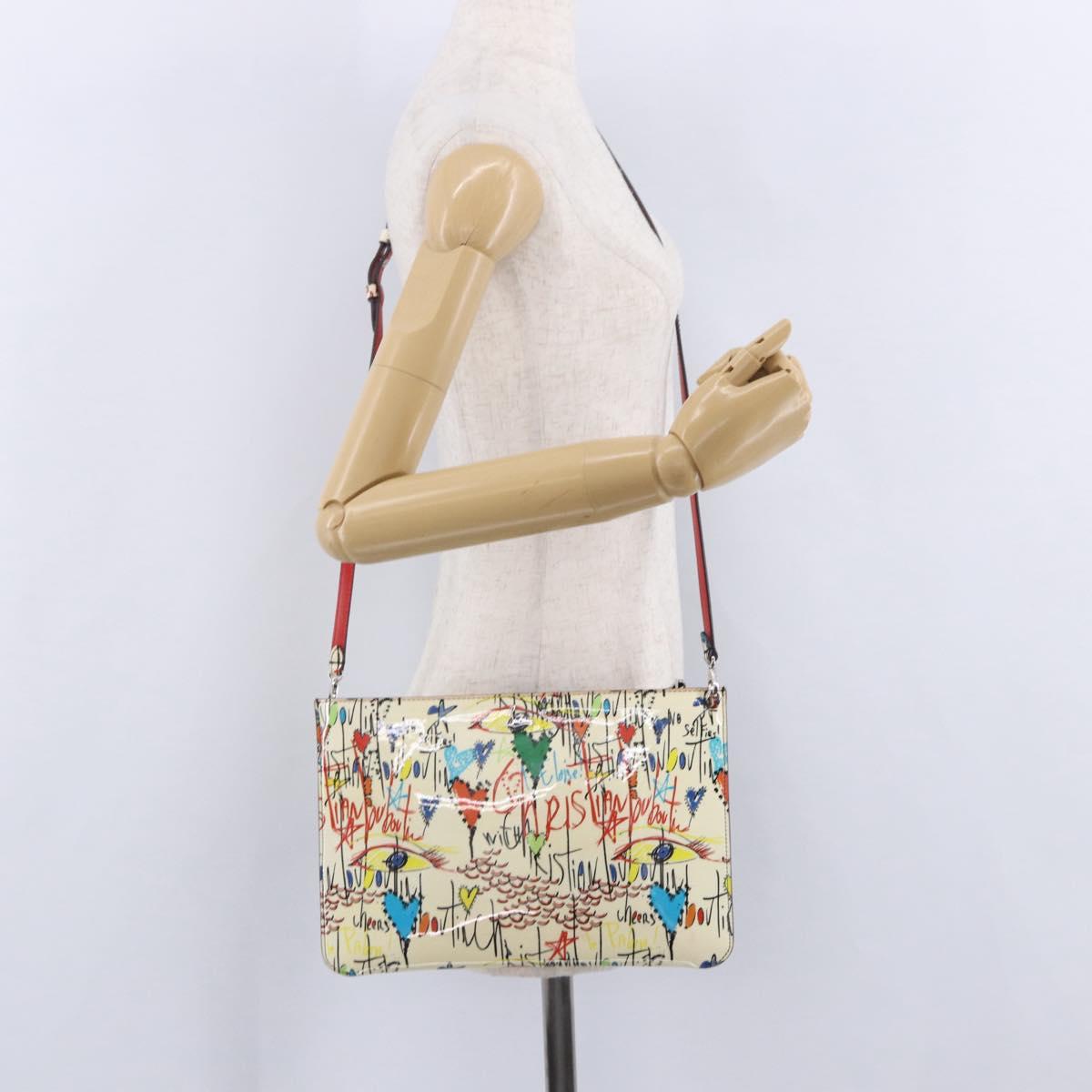 Christian Louboutin Shoulder Bag Patent leather White Silver Auth 202472A