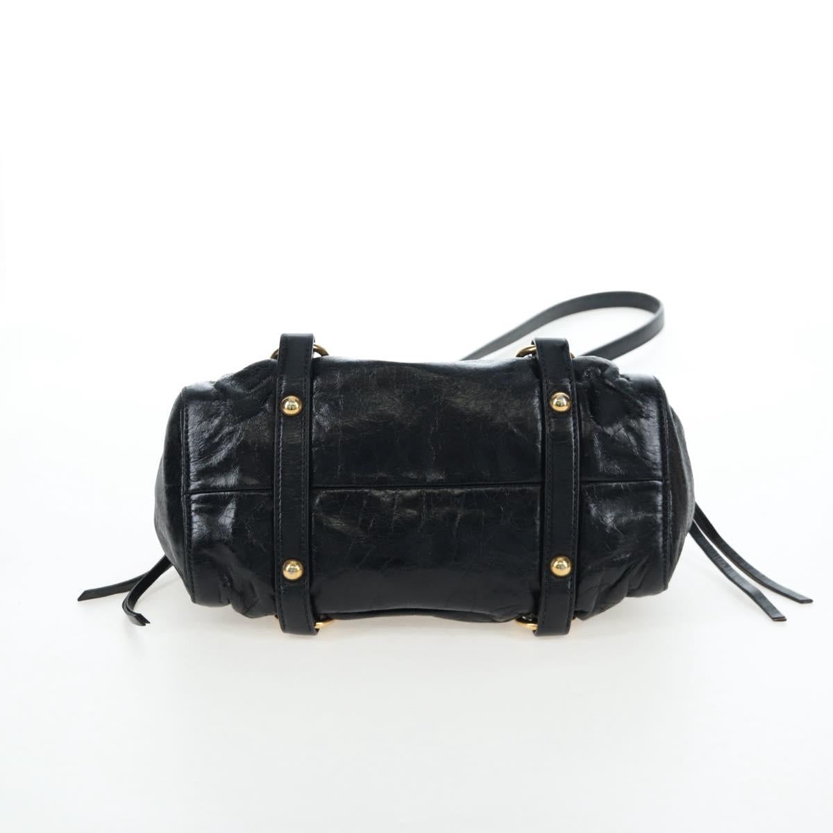 Miu Miu Hand Bag Vitellolux 2way Black Gold Auth 202488M
