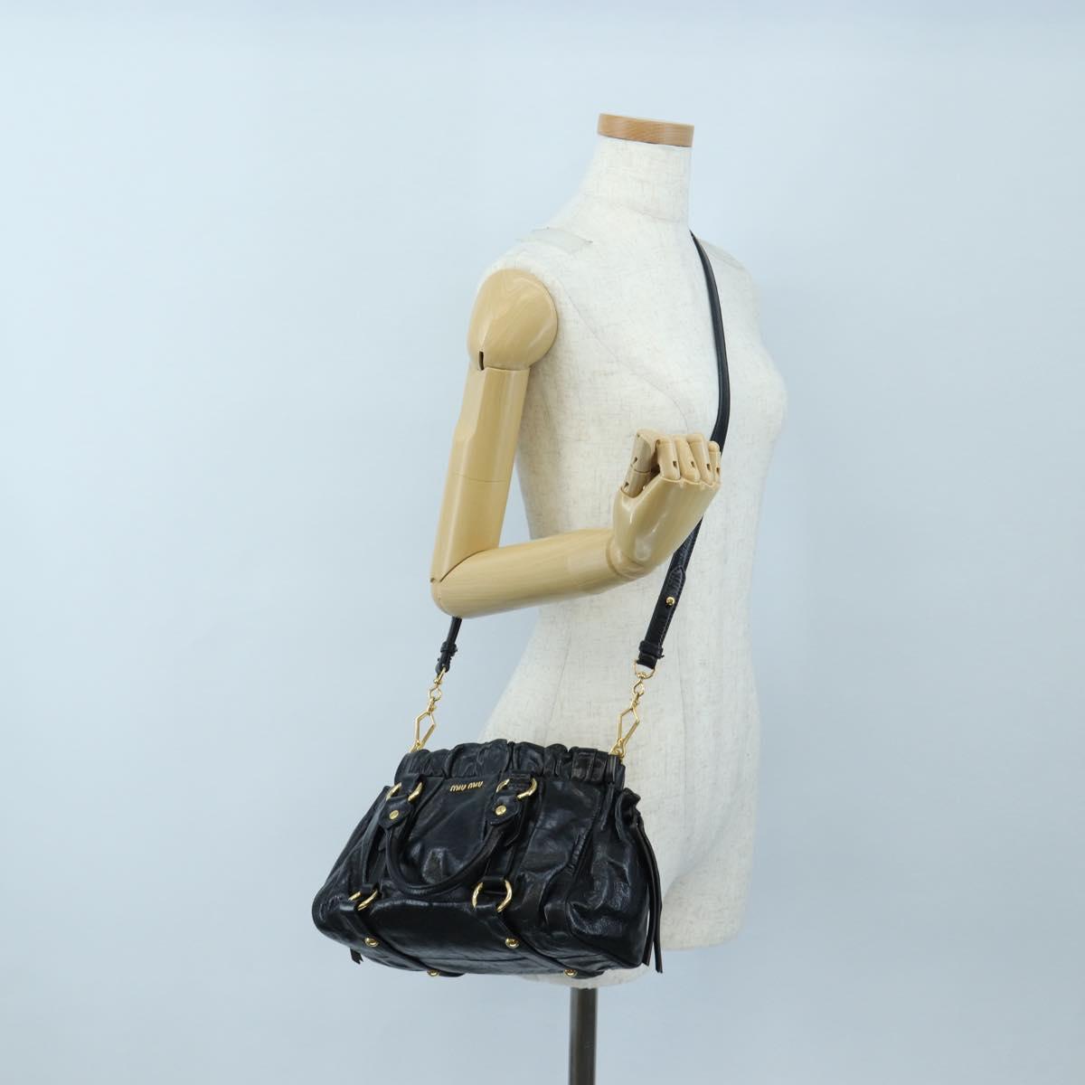 Miu Miu Hand Bag Vitellolux 2way Black Gold Auth 202488M