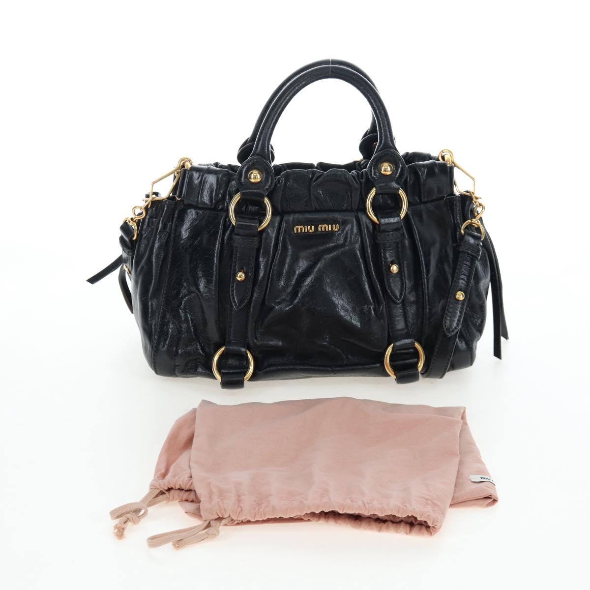 Miu Miu Hand Bag Vitellolux 2way Black Gold Auth 202488M
