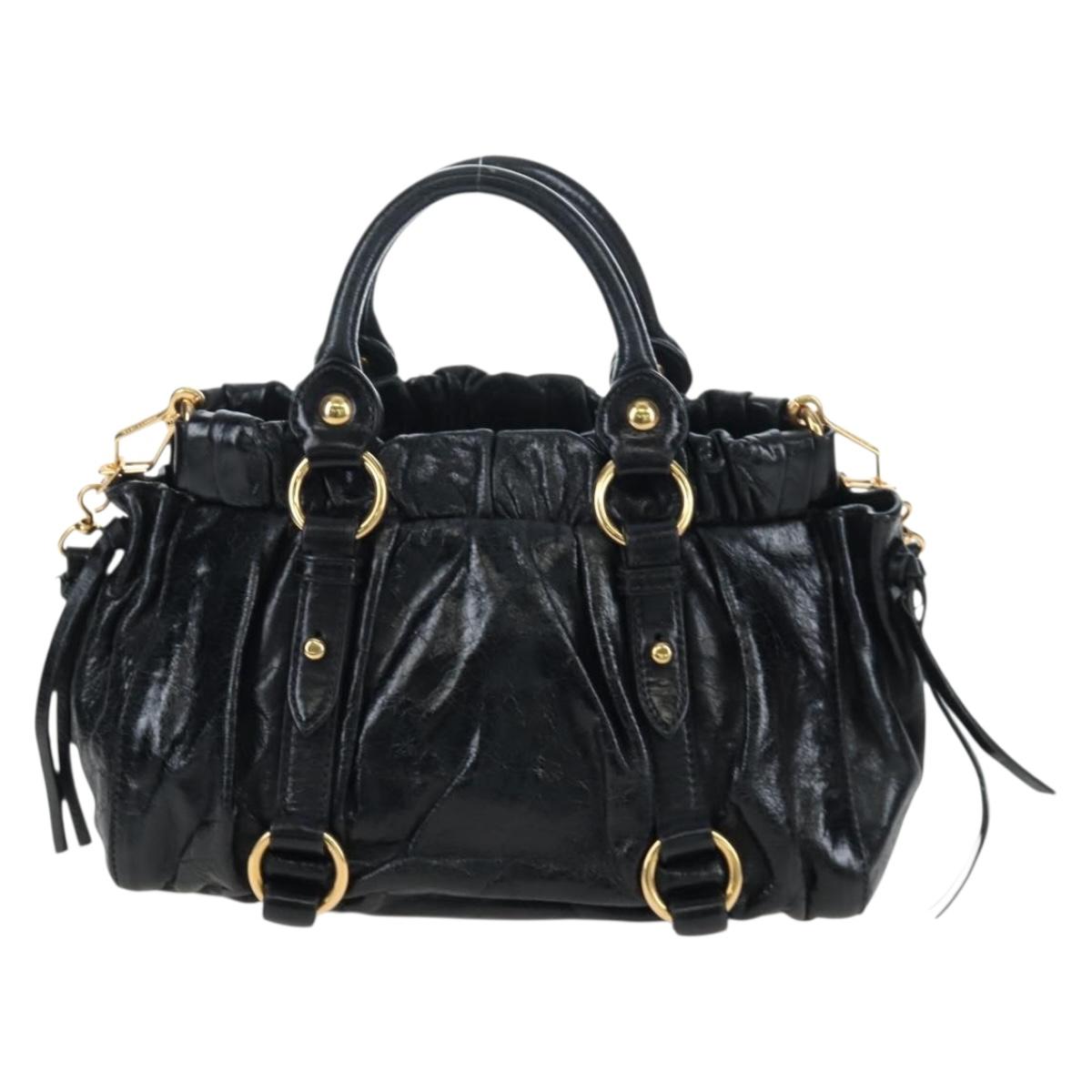 Miu Miu Hand Bag Vitellolux 2way Black Gold Auth 202488M