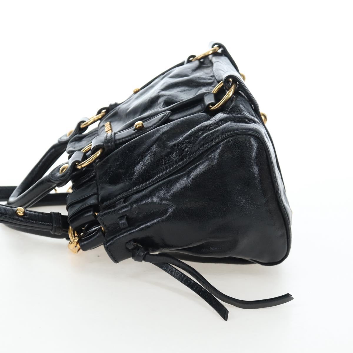 Miu Miu Hand Bag Vitellolux 2way Black Gold Auth 202488M