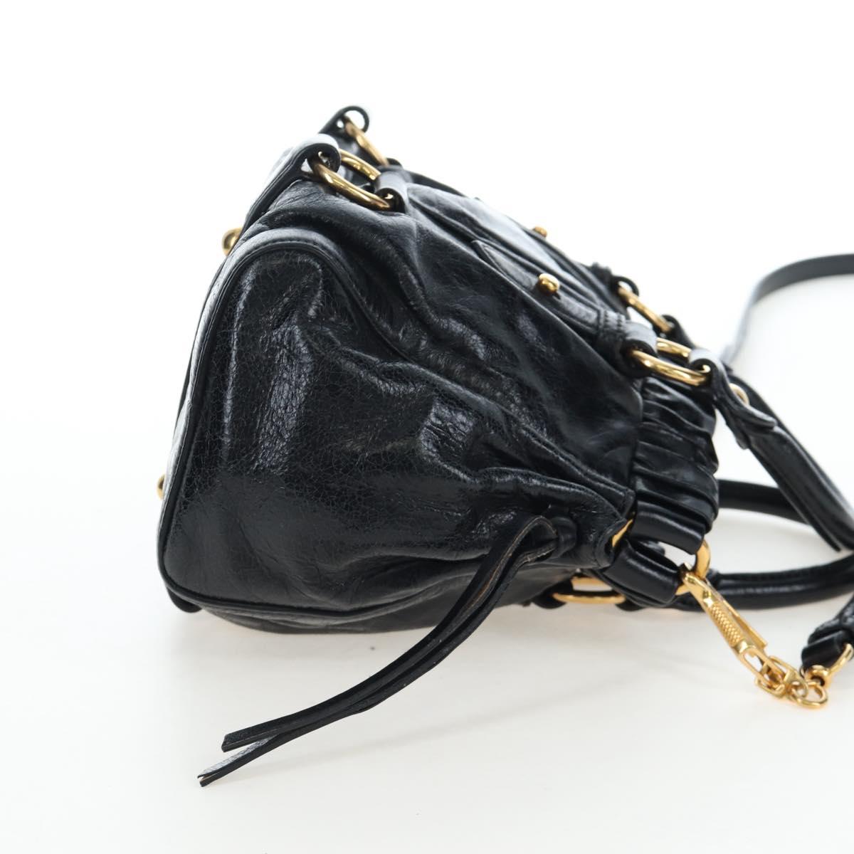 Miu Miu Hand Bag Vitellolux 2way Black Gold Auth 202488M