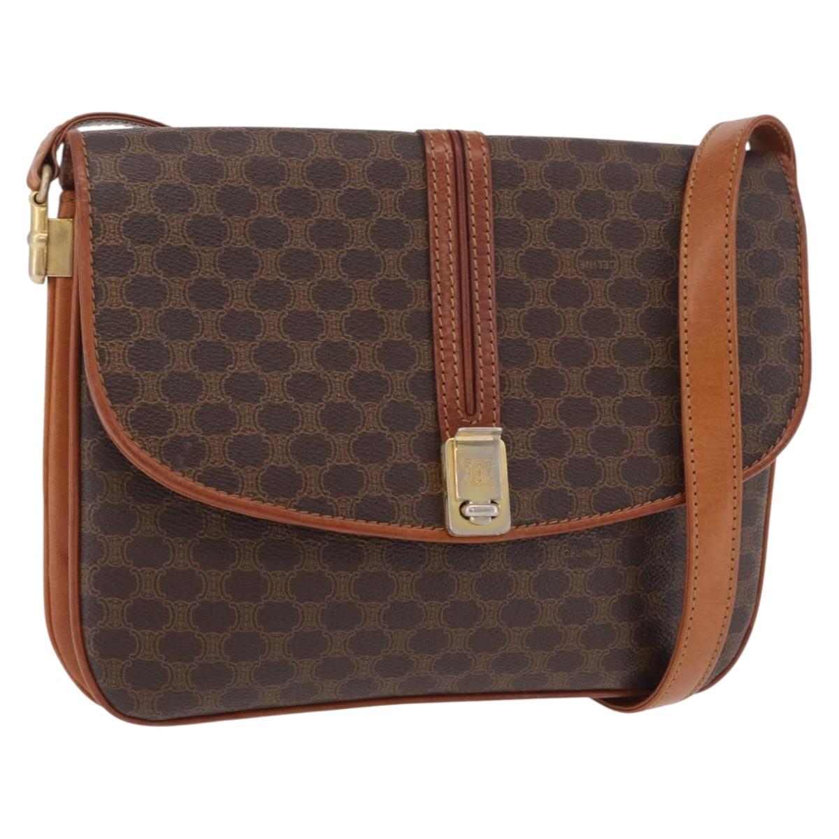 CELINE Macadam Canvas Shoulder Bag PVC Leather Brown Gold Auth 202490