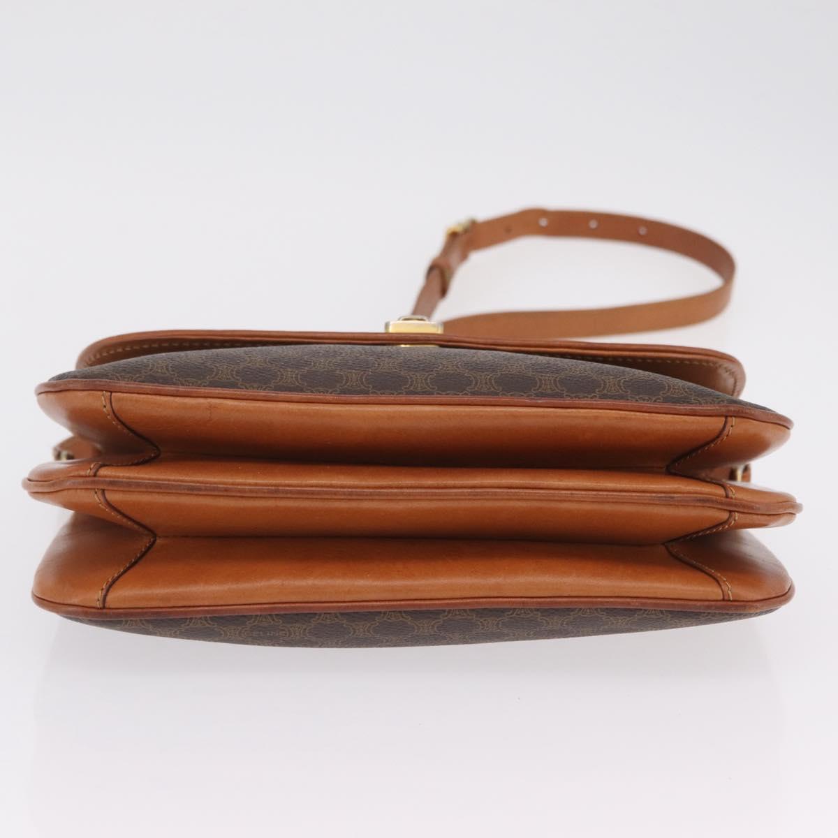CELINE Macadam Canvas Shoulder Bag PVC Leather Brown Gold Auth 202490