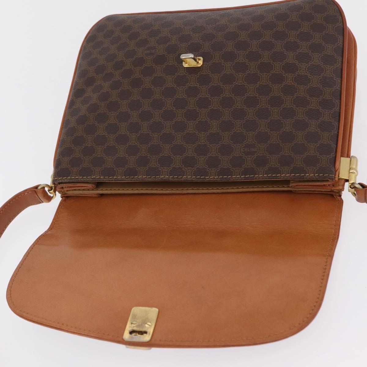 CELINE Macadam Canvas Shoulder Bag PVC Leather Brown Gold Auth 202490