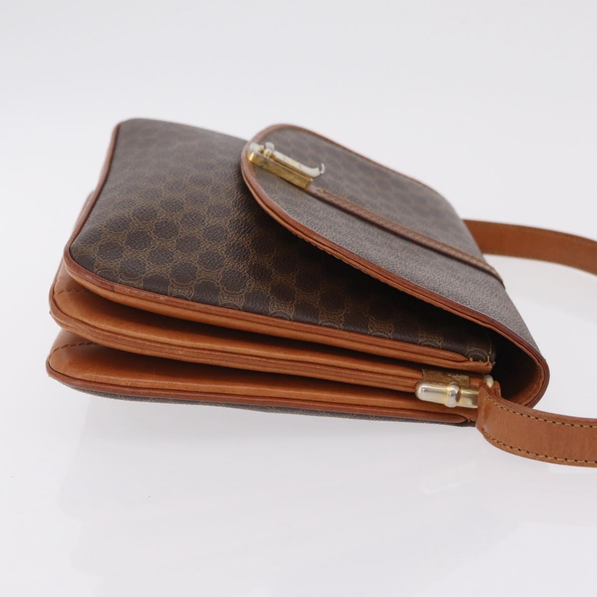 CELINE Macadam Canvas Shoulder Bag PVC Leather Brown Gold Auth 202490