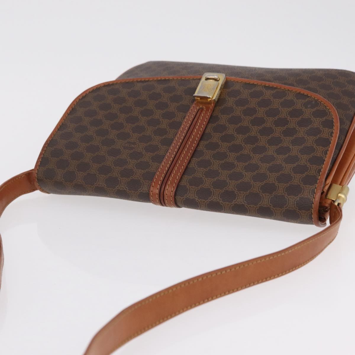 CELINE Macadam Canvas Shoulder Bag PVC Leather Brown Gold Auth 202490