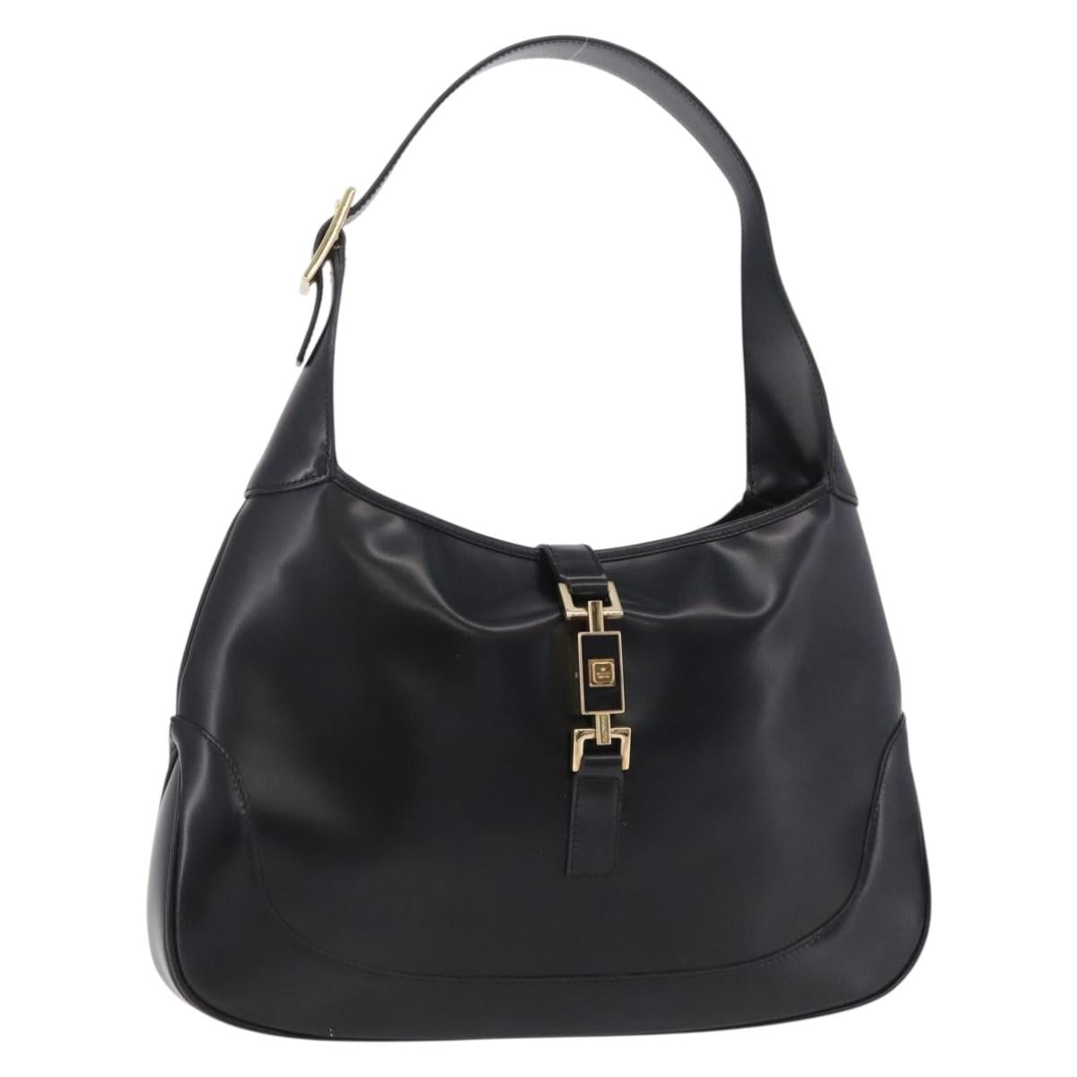 GUCCI Jackie Shoulder Bag Leather Black Gold 001 3306 2684 Auth 202492V
