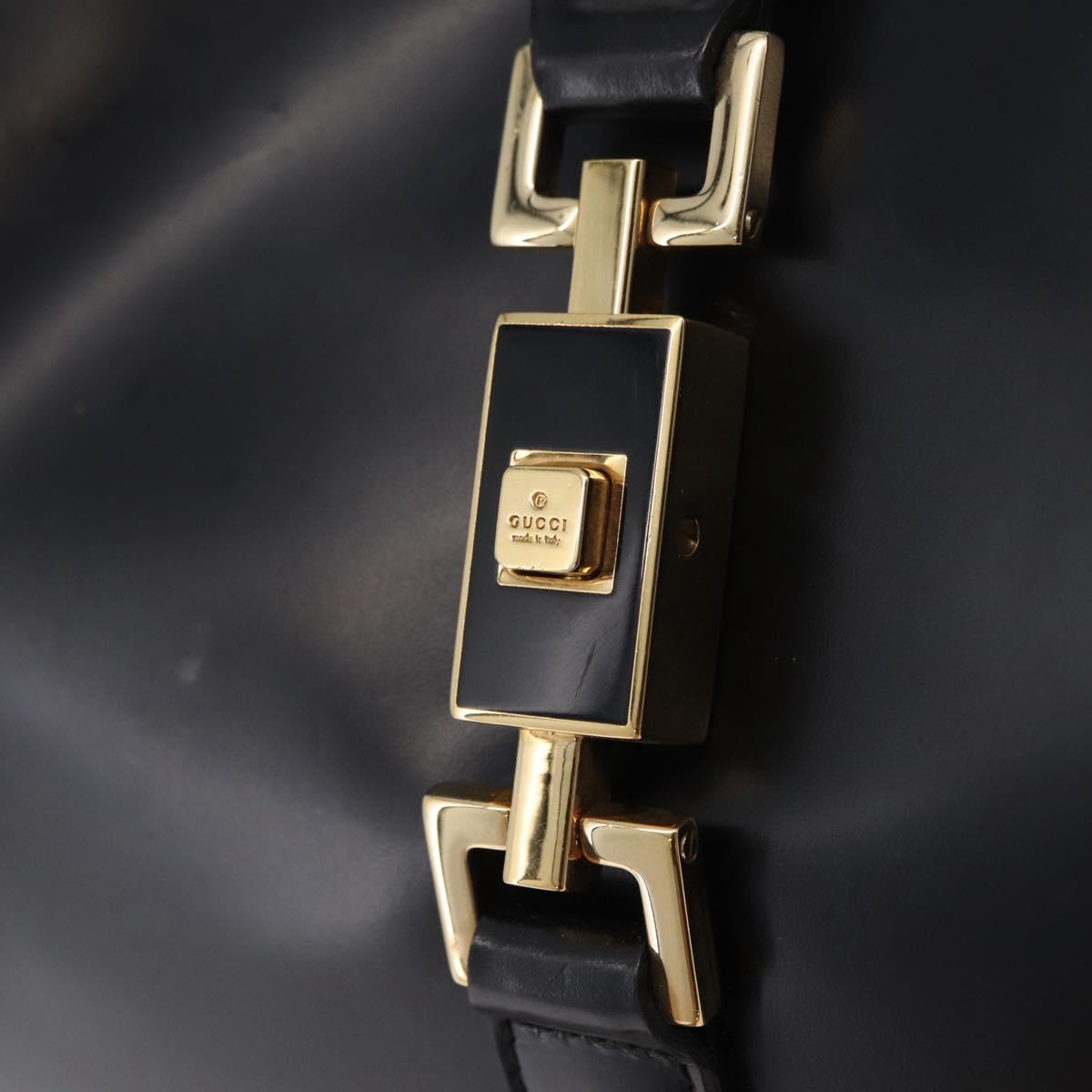GUCCI Jackie Shoulder Bag Leather Black Gold 001 3306 2684 Auth 202492V