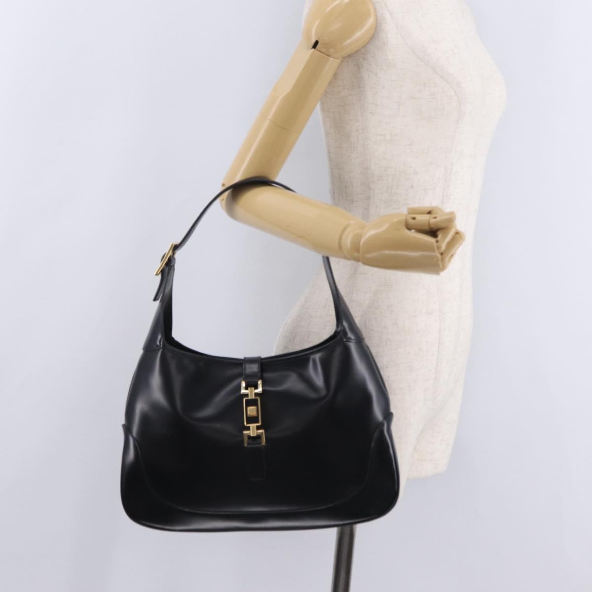 GUCCI Jackie Shoulder Bag Leather Black Gold 001 3306 2684 Auth 202492V