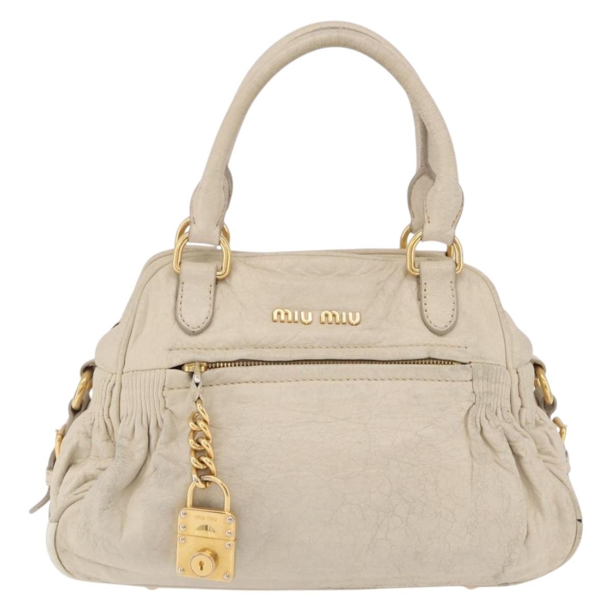 Miu Miu Hand Bag Leather White Gold Auth 202495