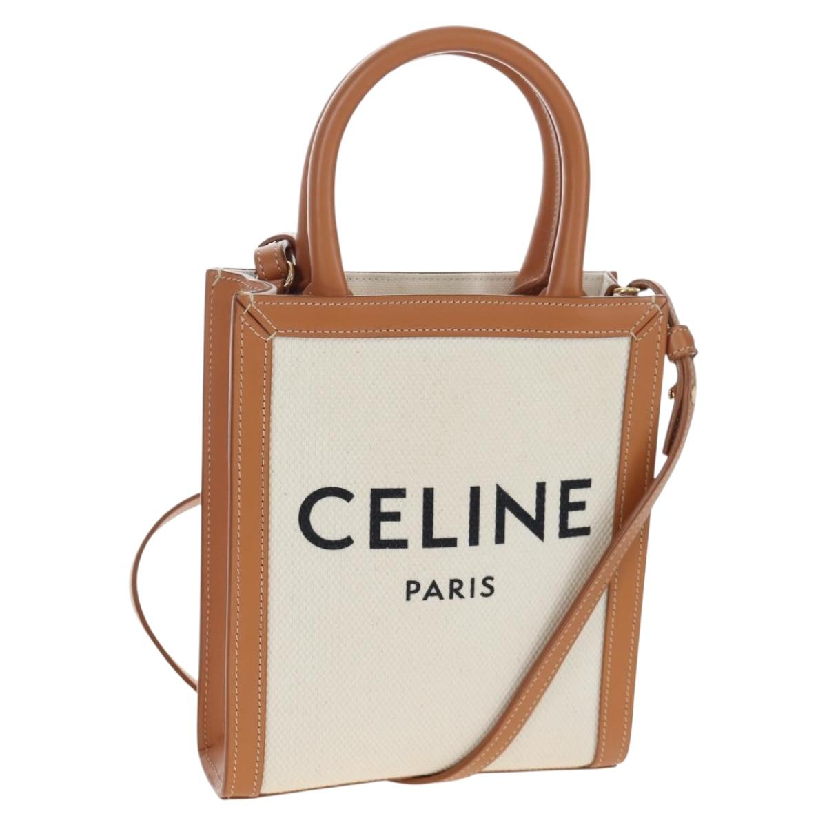 CELINE Vertical Mini Hand Bag Canvas 2way Beige Auth 202496M