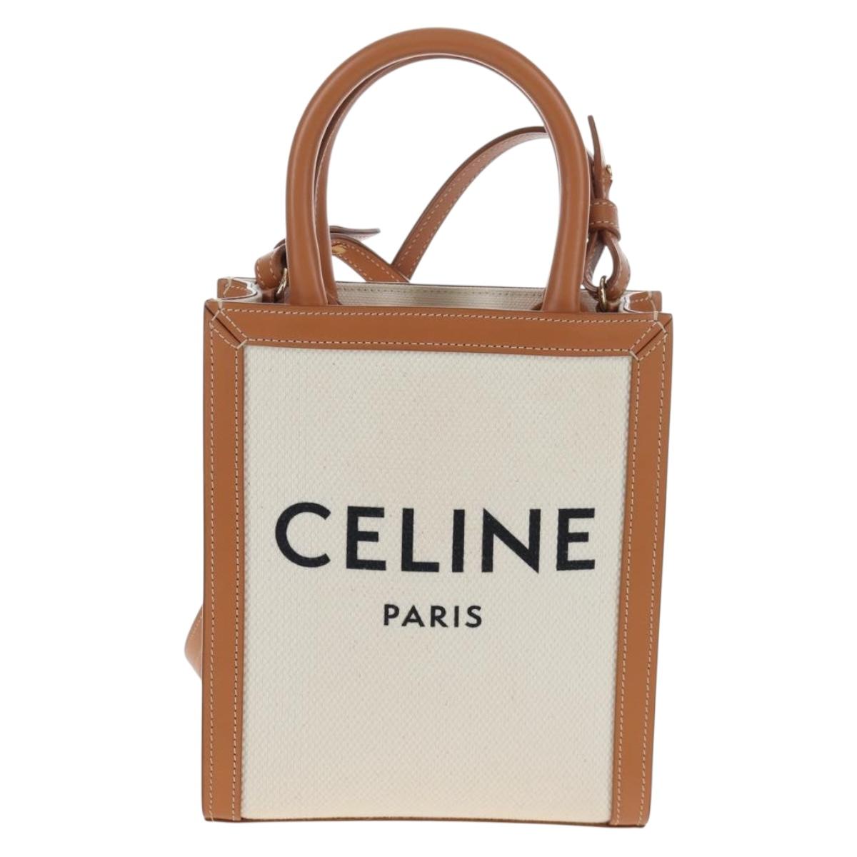 CELINE Vertical Mini Hand Bag Canvas 2way Beige Auth 202496M
