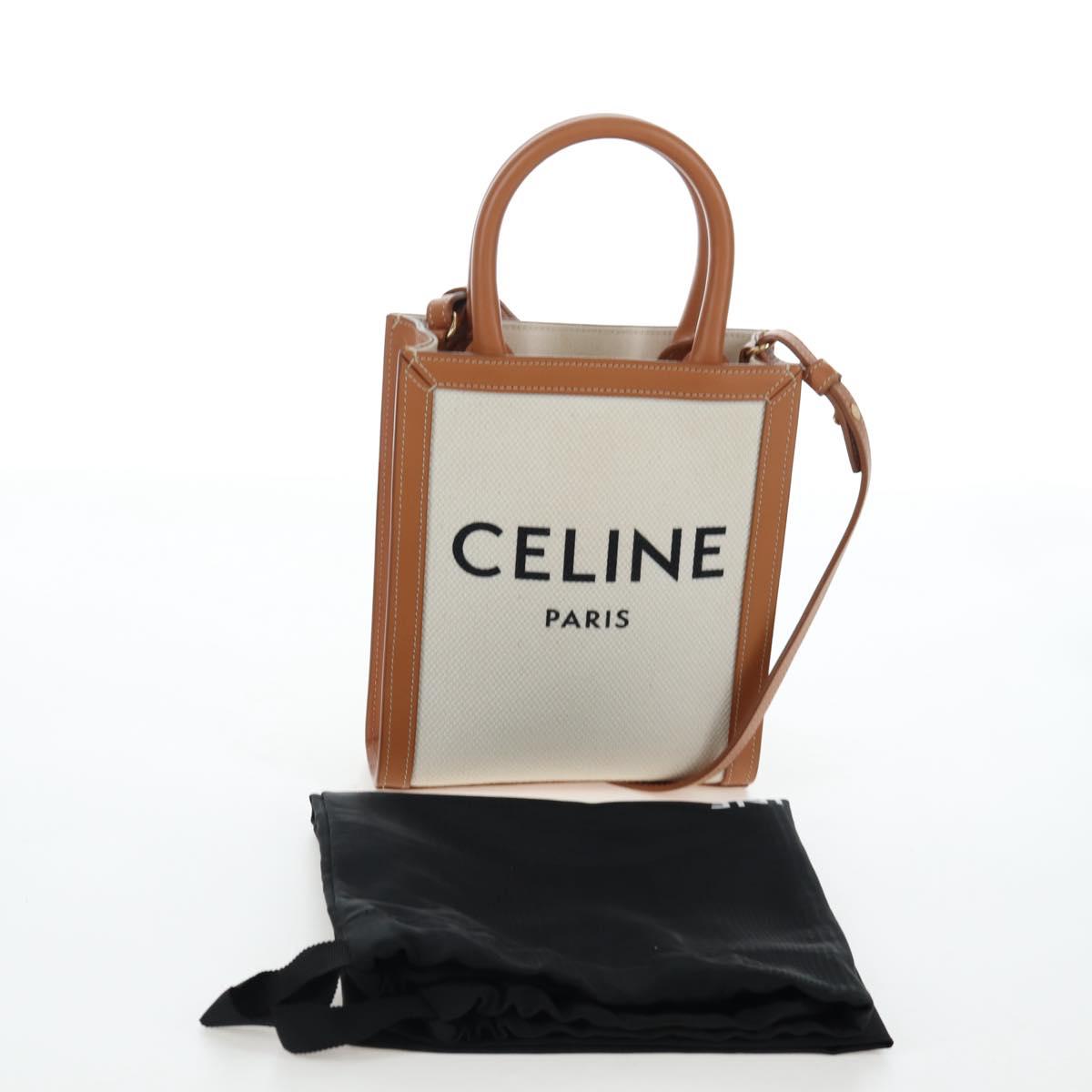 CELINE Vertical Mini Hand Bag Canvas 2way Beige Auth 202496M