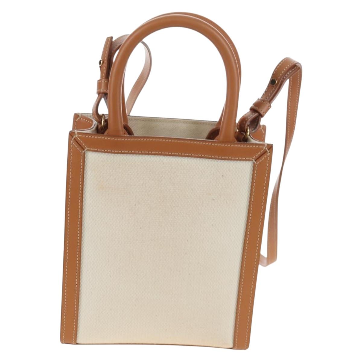 CELINE Vertical Mini Hand Bag Canvas 2way Beige Auth 202496M