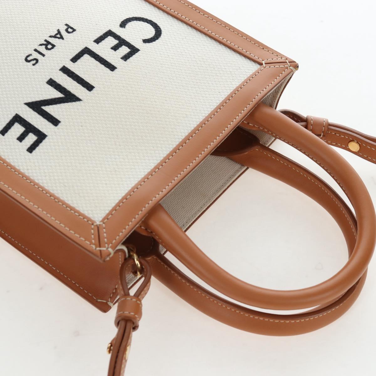 CELINE Vertical Mini Hand Bag Canvas 2way Beige Auth 202496M