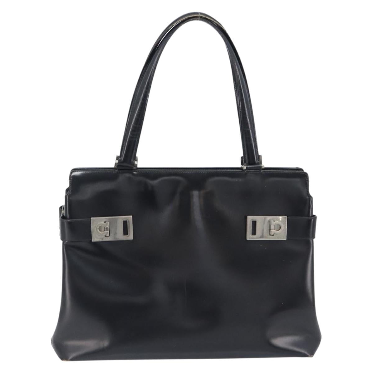 Salvatore Ferragamo Hand Bag Leather Pile 2 Set Black Auth 202497