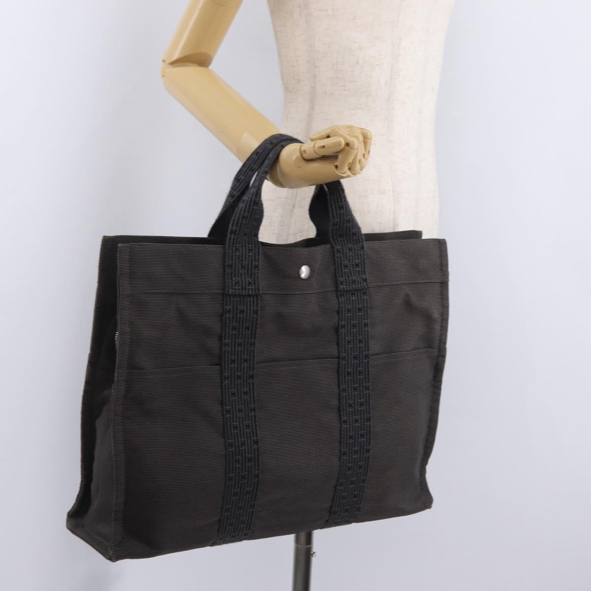 HERMES Her Line MM Hand Bag Canvas Gray Silver Auth 202502A