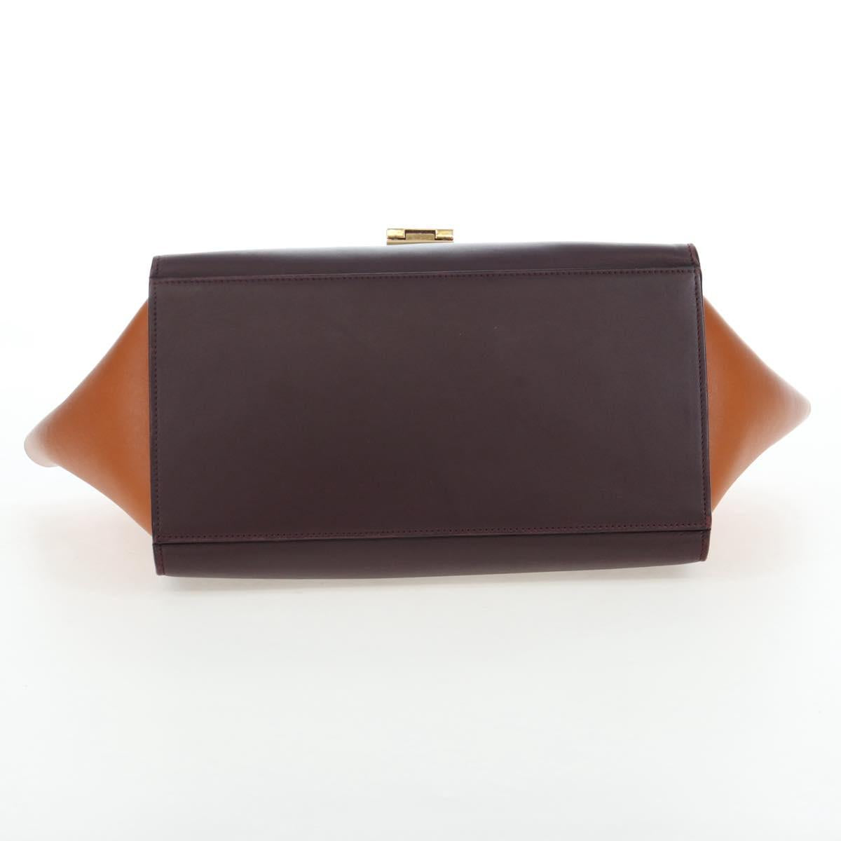 CELINE Trapeze Hand Bag Leather 2way Bordeaux Gold Auth 202503A