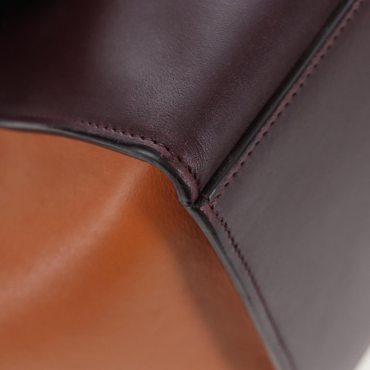CELINE Trapeze Hand Bag Leather 2way Bordeaux Gold Auth 202503A
