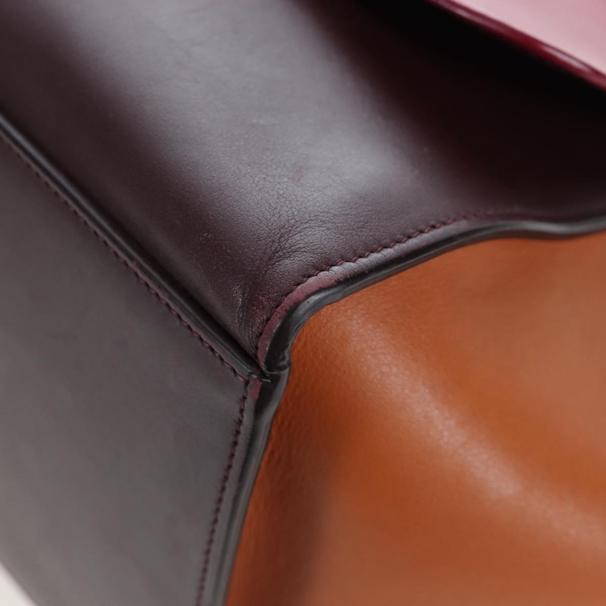 CELINE Trapeze Hand Bag Leather 2way Bordeaux Gold Auth 202503A