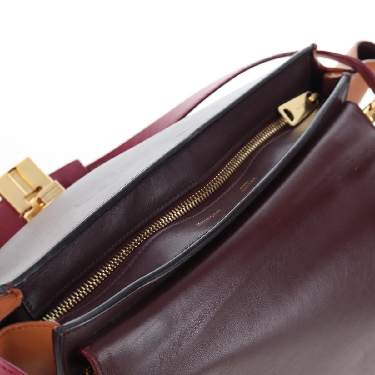 CELINE Trapeze Hand Bag Leather 2way Bordeaux Gold Auth 202503A