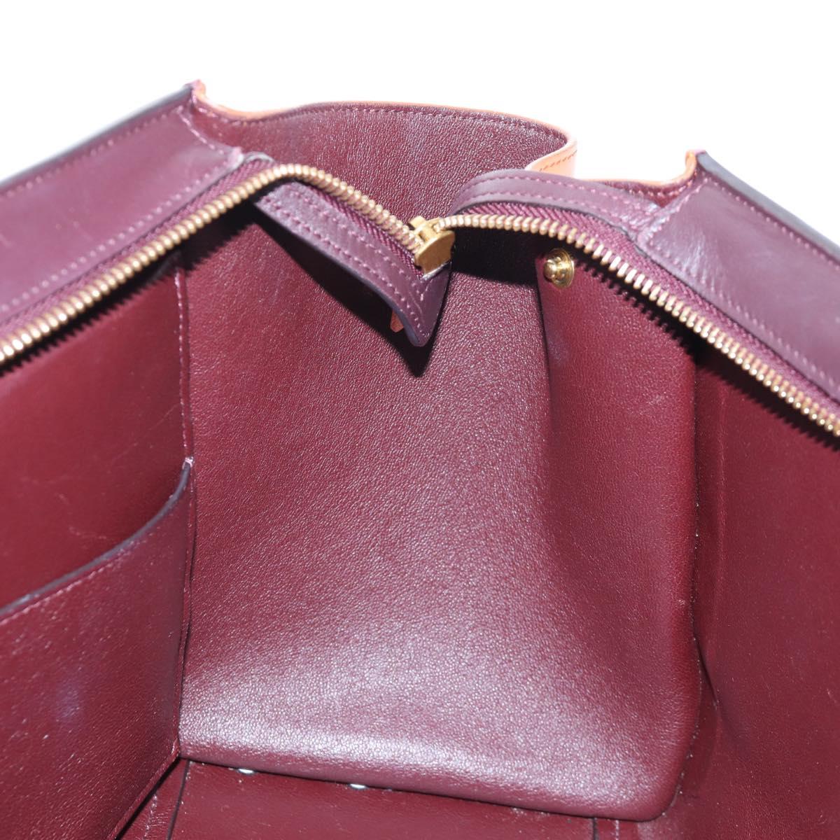 CELINE Trapeze Hand Bag Leather 2way Bordeaux Gold Auth 202503A
