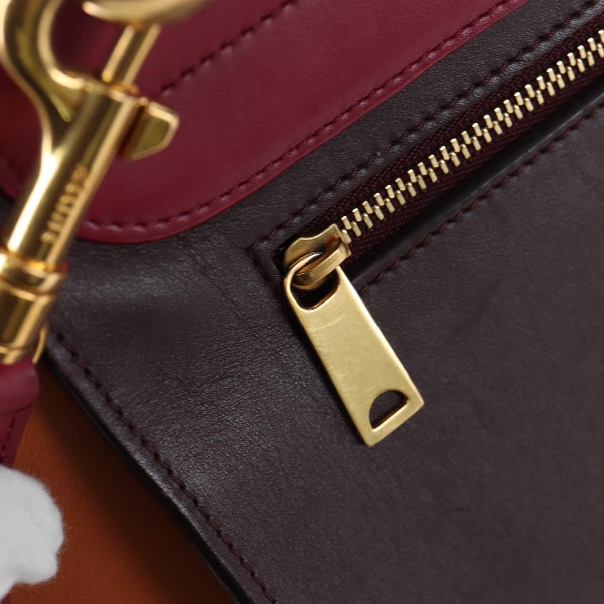 CELINE Trapeze Hand Bag Leather 2way Bordeaux Gold Auth 202503A