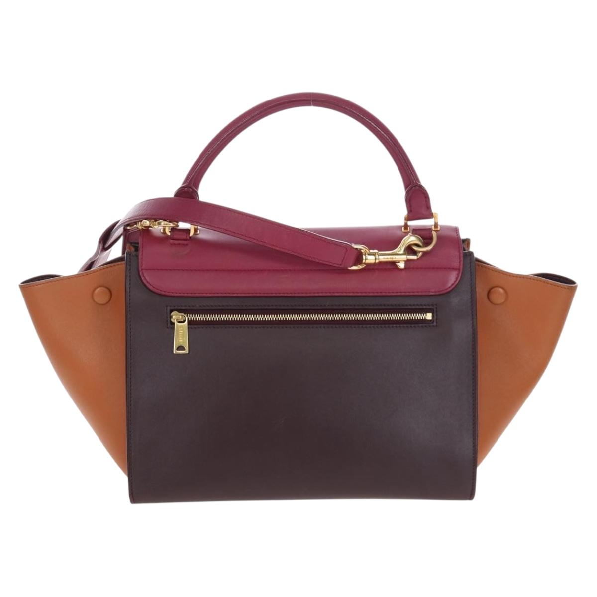 CELINE Trapeze Hand Bag Leather 2way Bordeaux Gold Auth 202503A