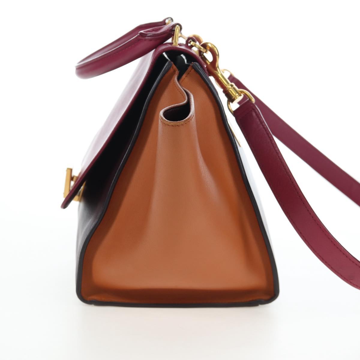 CELINE Trapeze Hand Bag Leather 2way Bordeaux Gold Auth 202503A