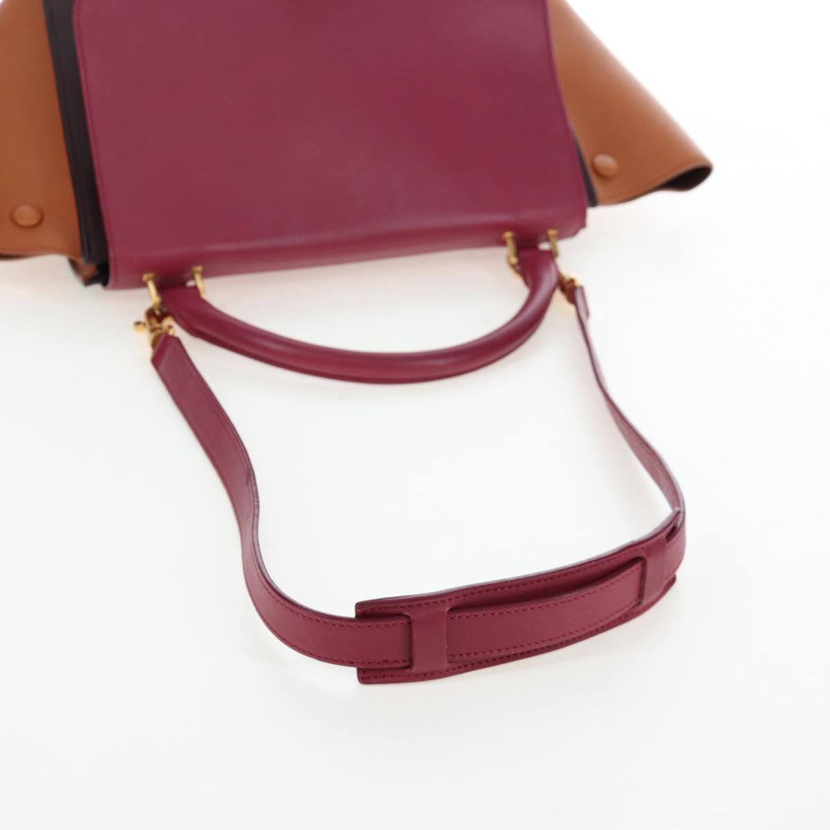 CELINE Trapeze Hand Bag Leather 2way Bordeaux Gold Auth 202503A