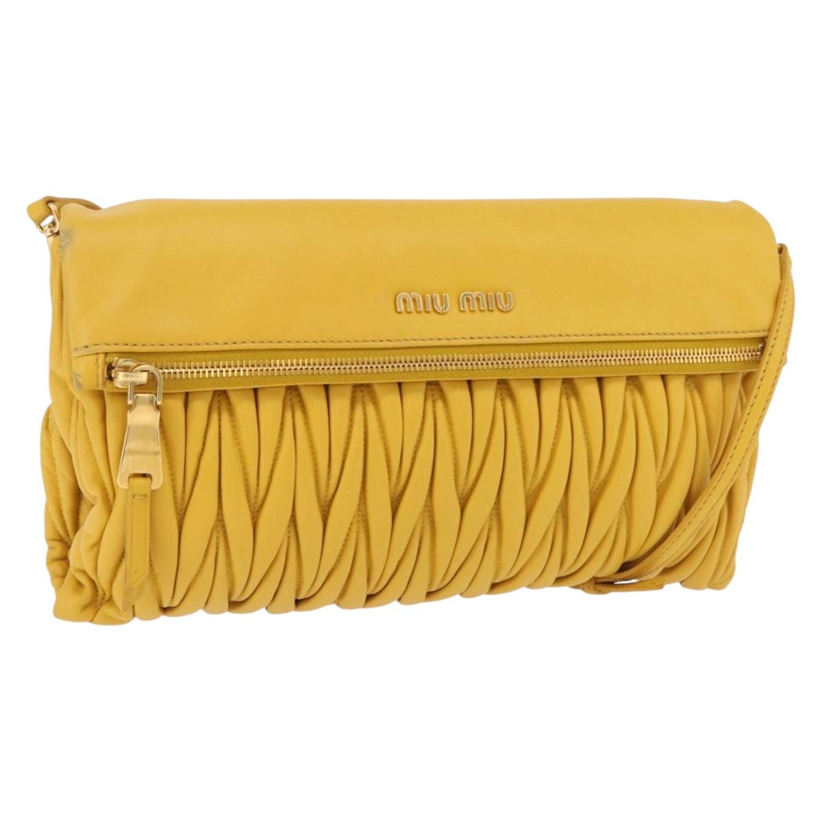 Miu Miu Matelasse Shoulder Bag Leather 2way Yellow Gold Auth 202504A