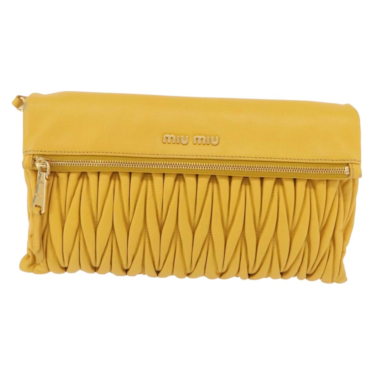 Miu Miu Matelasse Shoulder Bag Leather 2way Yellow Gold Auth 202504A