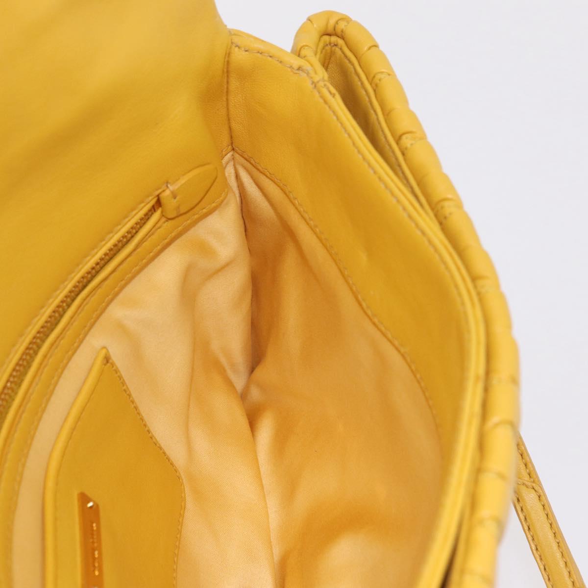 Miu Miu Matelasse Shoulder Bag Leather 2way Yellow Gold Auth 202504A