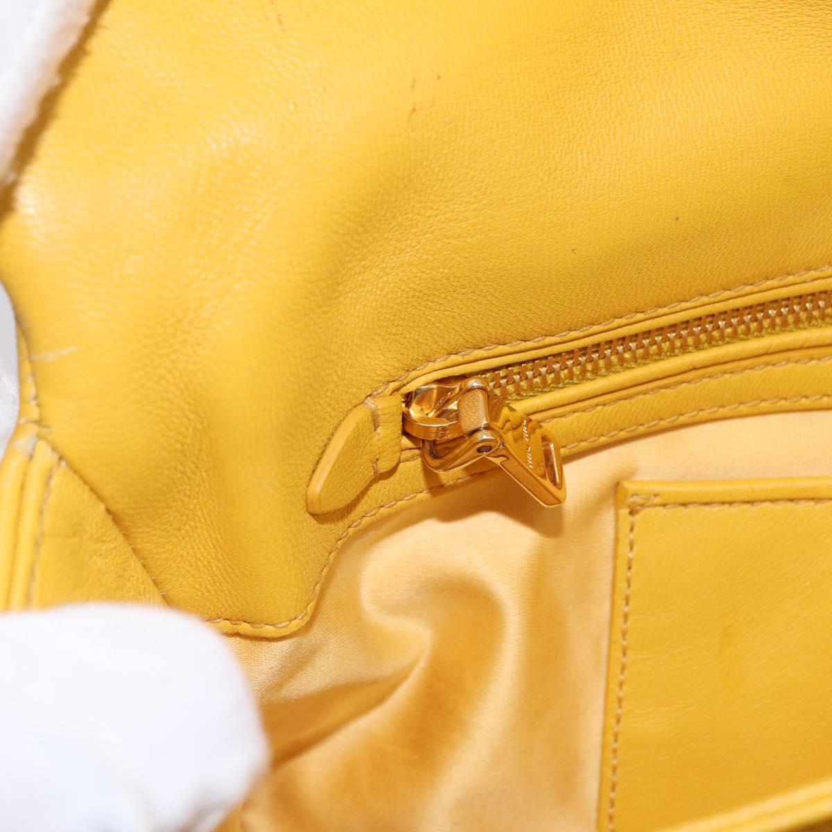 Miu Miu Matelasse Shoulder Bag Leather 2way Yellow Gold Auth 202504A