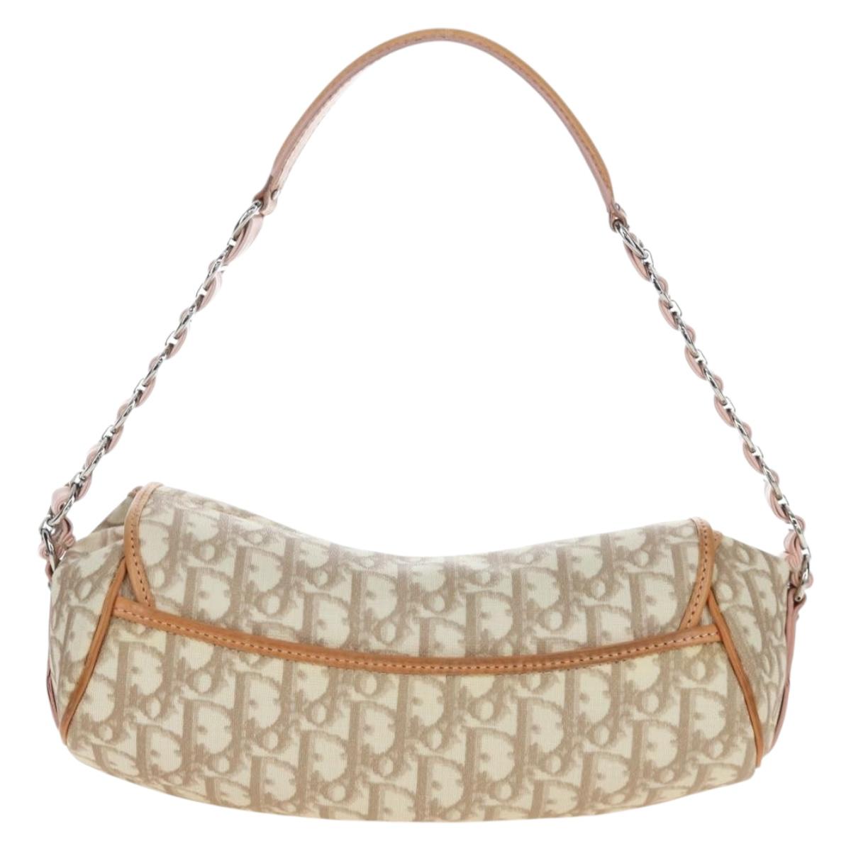 Christian Dior Trotter Canvas Romantic Chain Bag PVC Beige Silver Auth 202506SAM