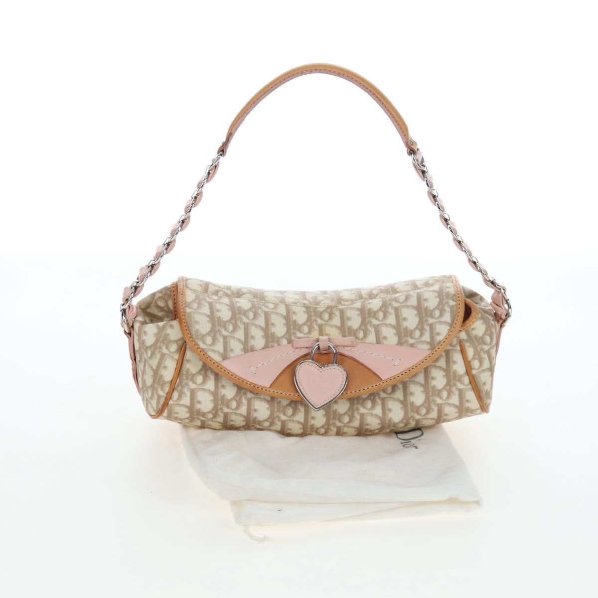 Christian Dior Trotter Canvas Romantic Chain Bag PVC Beige Silver Auth 202506SAM