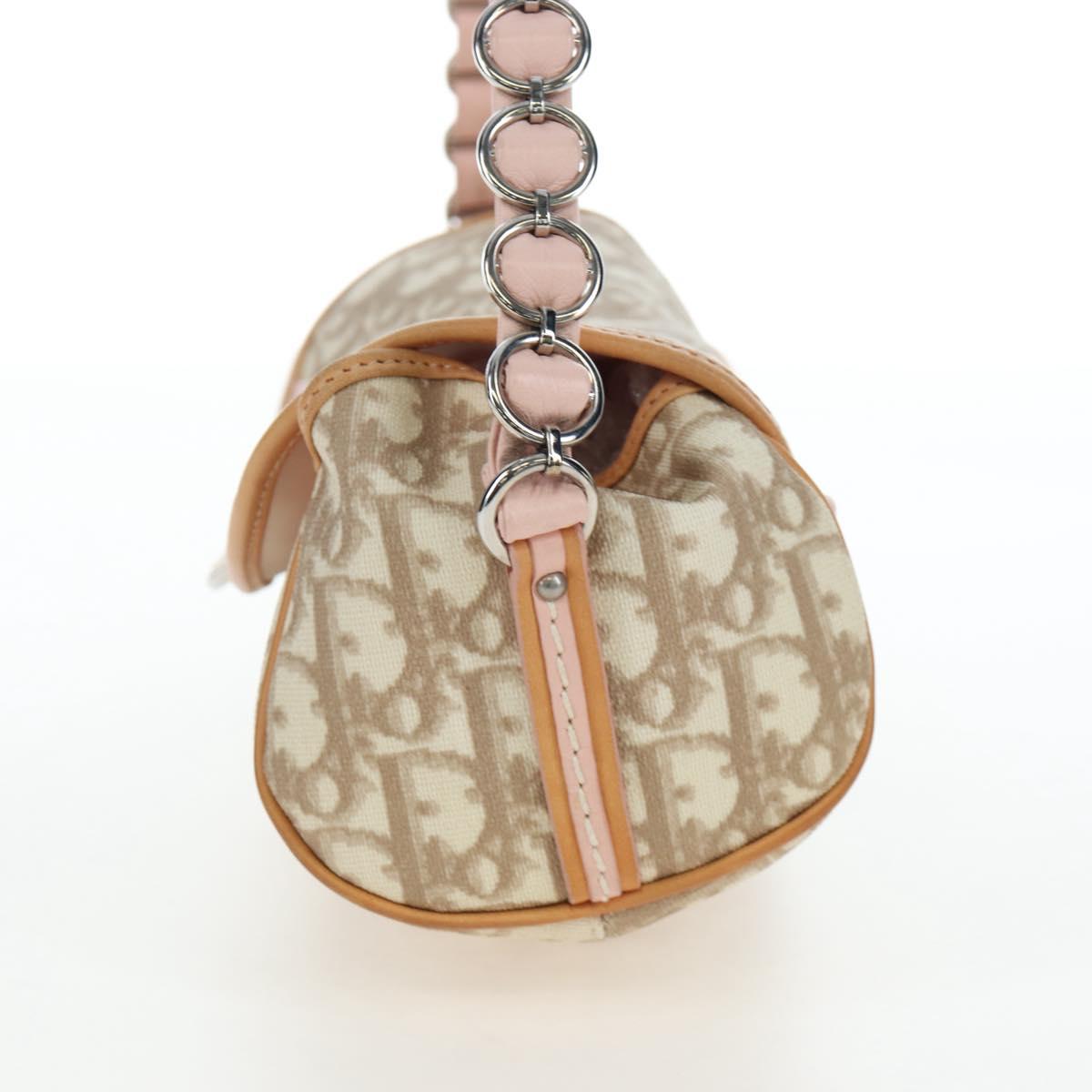 Christian Dior Trotter Canvas Romantic Chain Bag PVC Beige Silver Auth 202506SAM