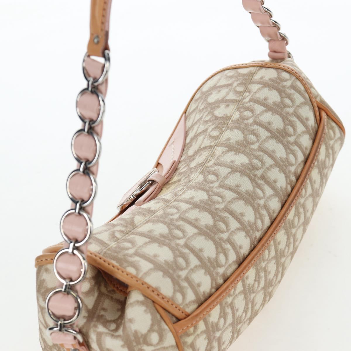 Christian Dior Trotter Canvas Romantic Chain Bag PVC Beige Silver Auth 202506SAM