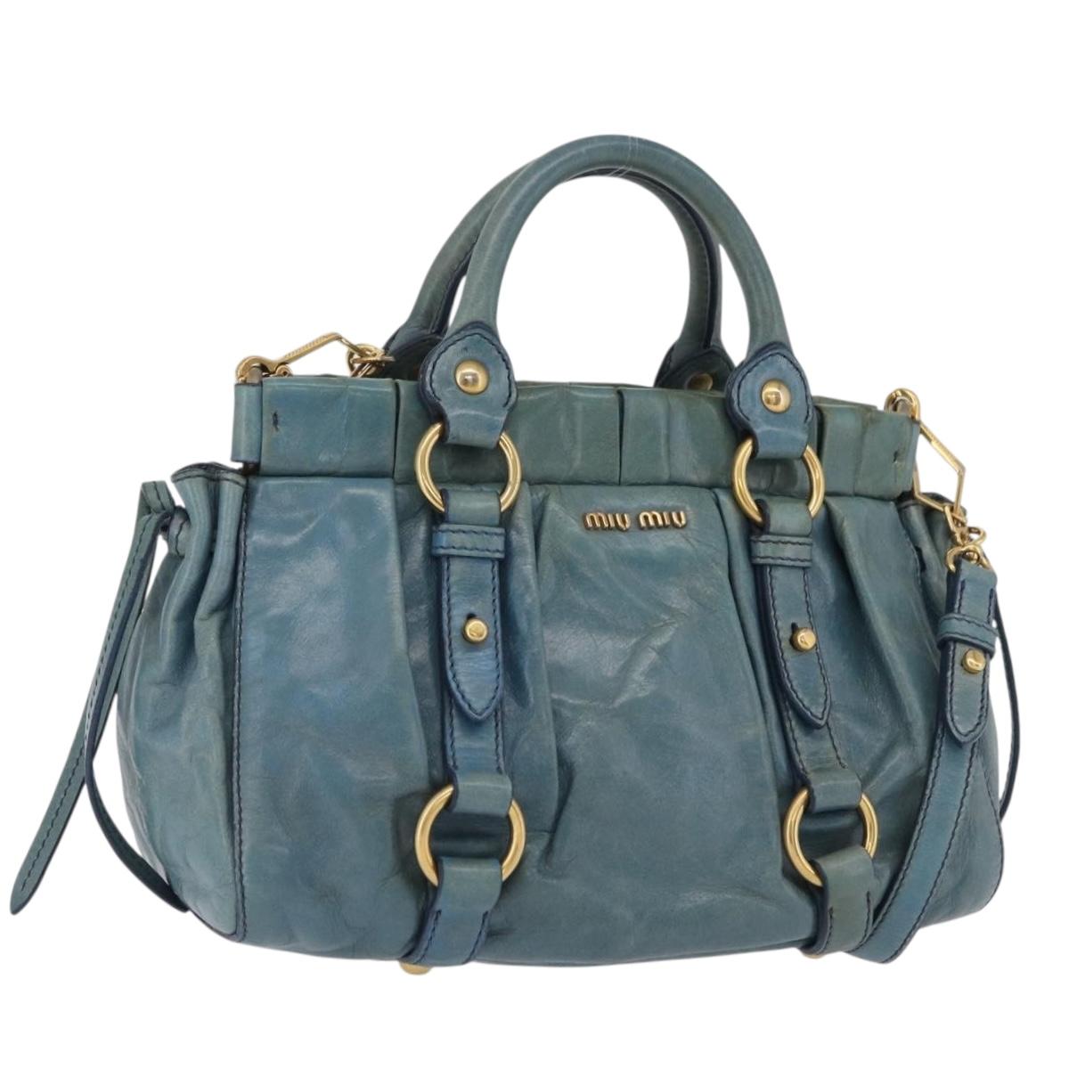 Miu Miu Matelasse Hand Bag Vitellolux 2way Green Gold Auth 202508V