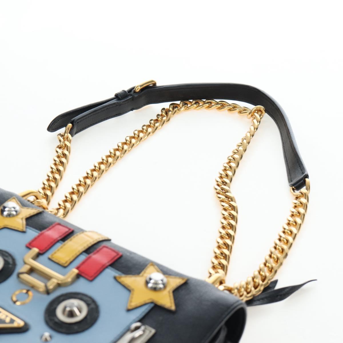 PRADA Chain Shoulder Bag Leather Black Gold Auth 202514M