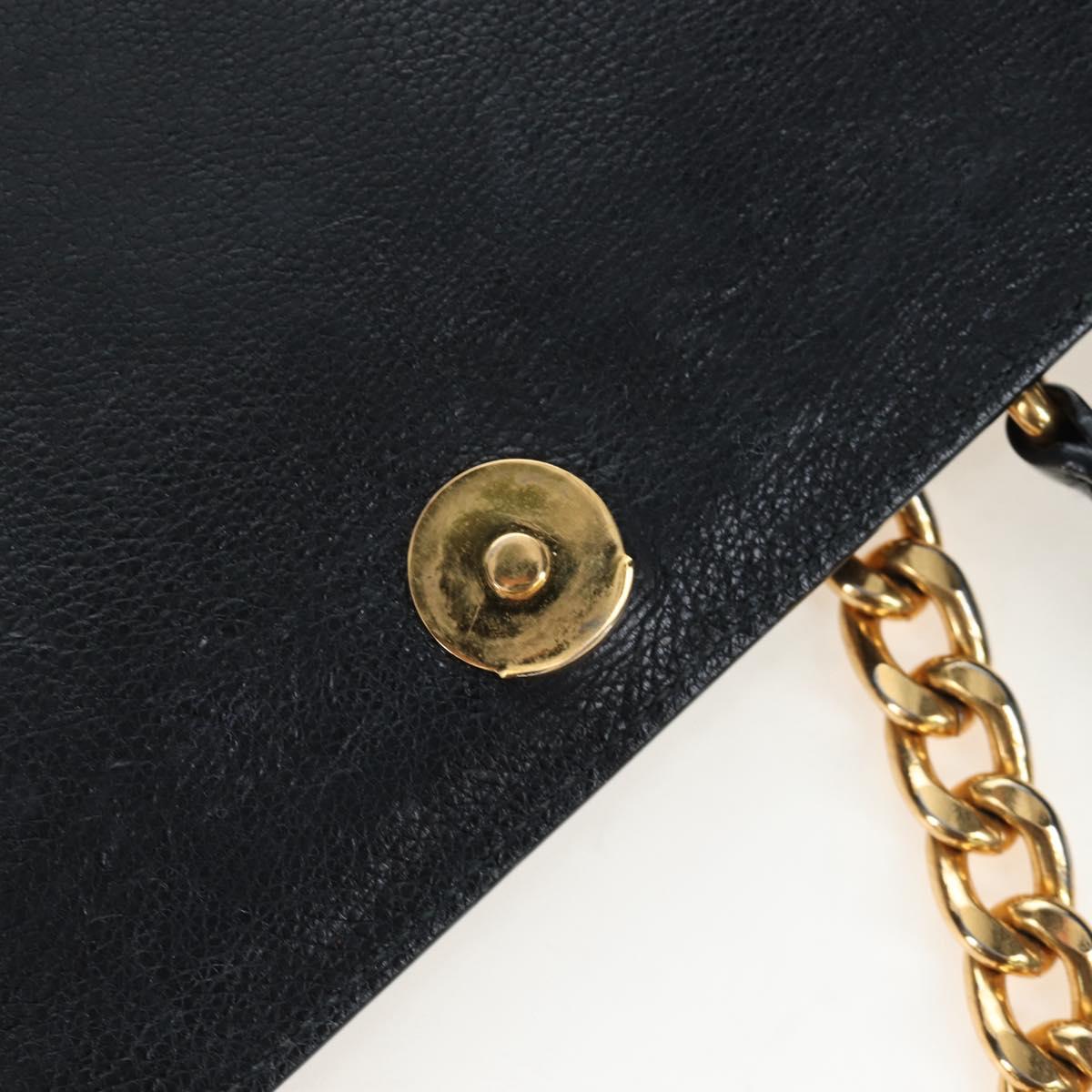 PRADA Chain Shoulder Bag Leather Black Gold Auth 202514M