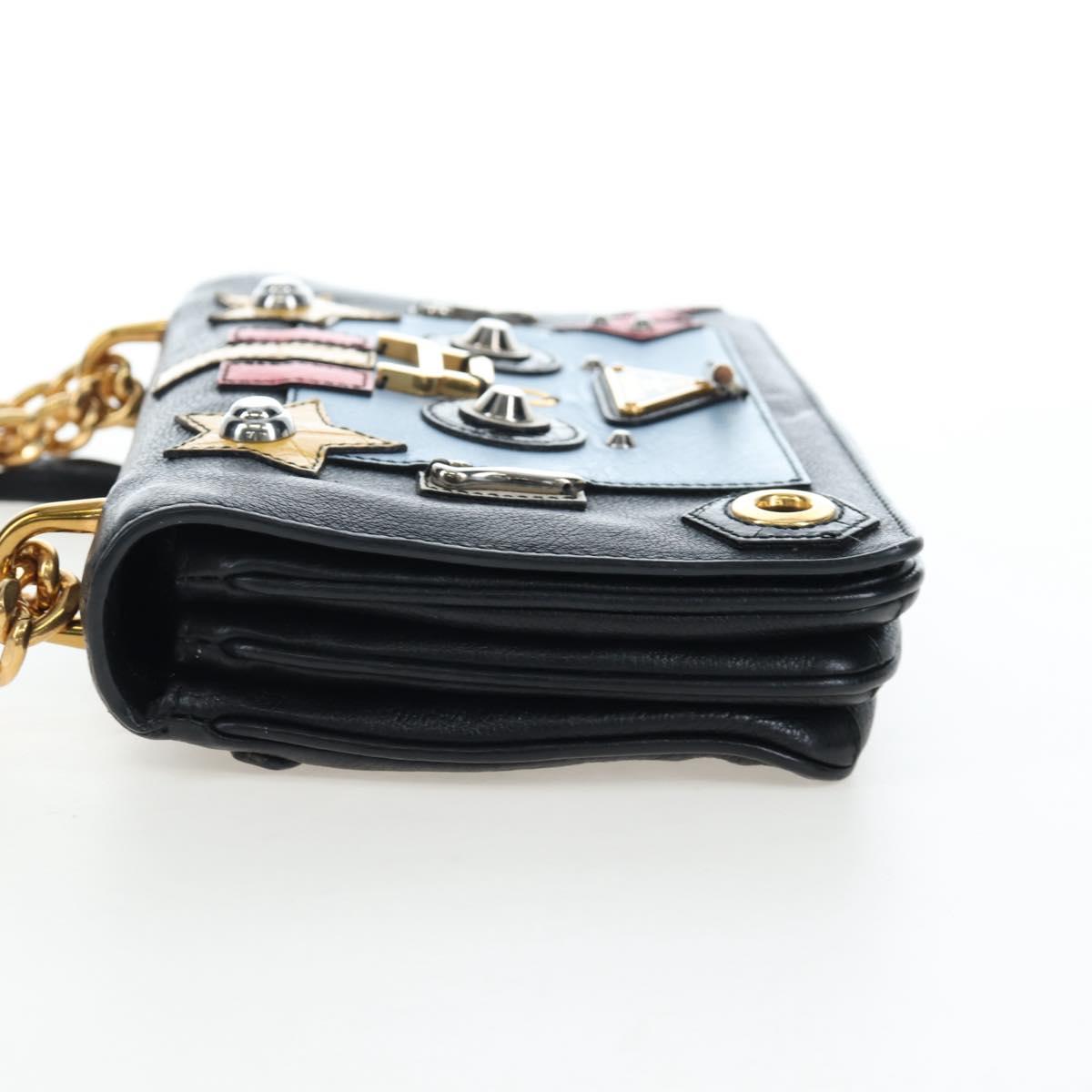 PRADA Chain Shoulder Bag Leather Black Gold Auth 202514M