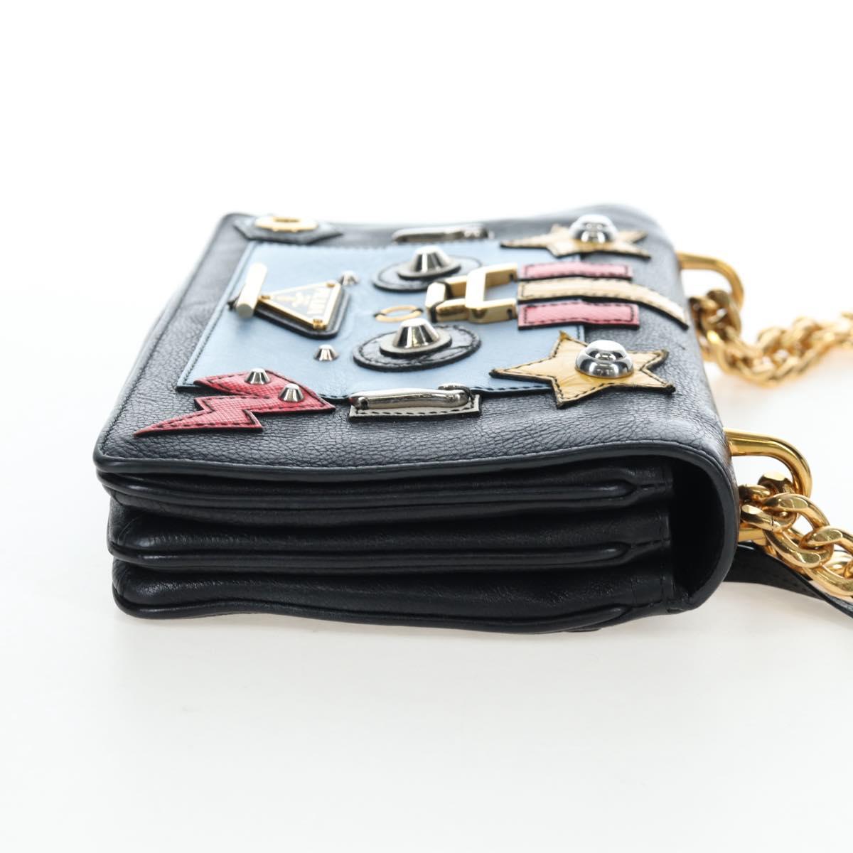 PRADA Chain Shoulder Bag Leather Black Gold Auth 202514M