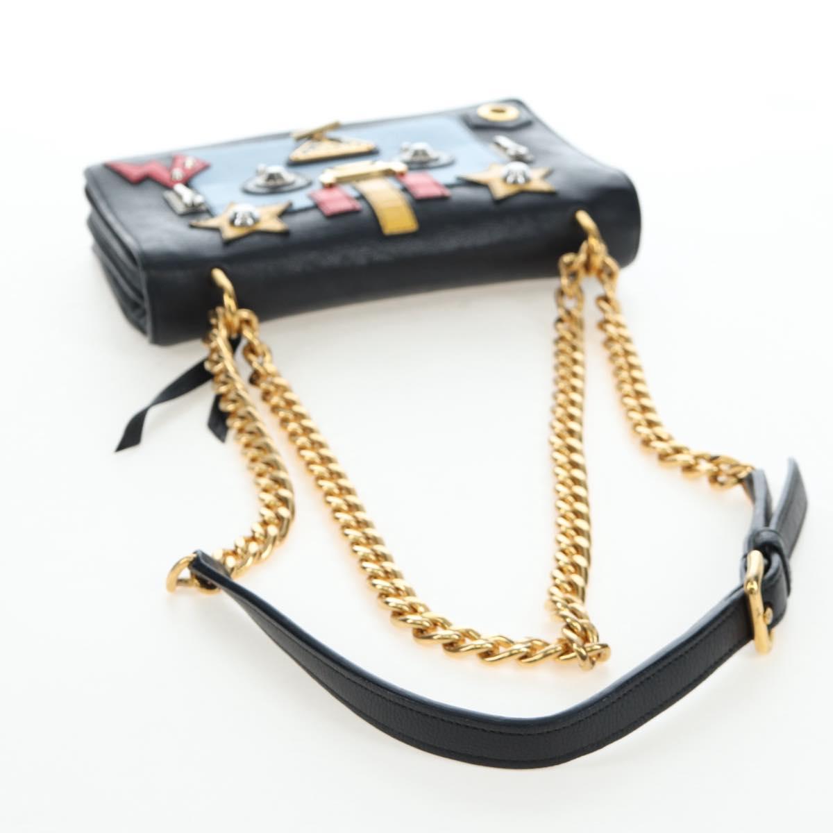PRADA Chain Shoulder Bag Leather Black Gold Auth 202514M