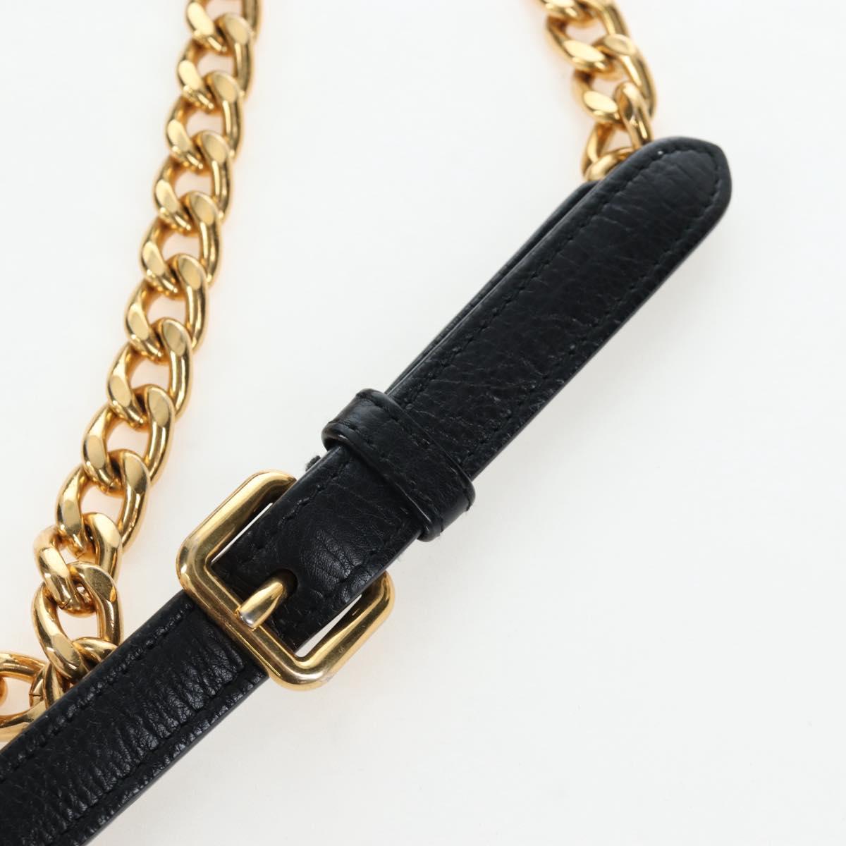 PRADA Chain Shoulder Bag Leather Black Gold Auth 202514M