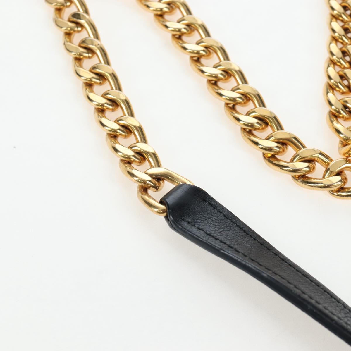PRADA Chain Shoulder Bag Leather Black Gold Auth 202514M